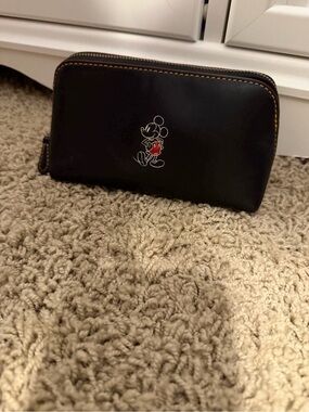 Coach Black Leather Mickey Mouse Zip Cosmetic Case